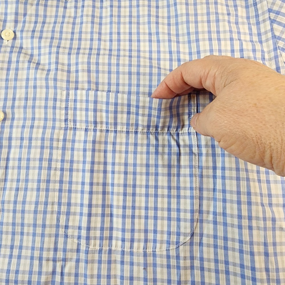 Peter Millar Crown Soft Shirt Men XL Silk Blend Blue Gray Whit Plaid Button Down - Picture 4 of 7